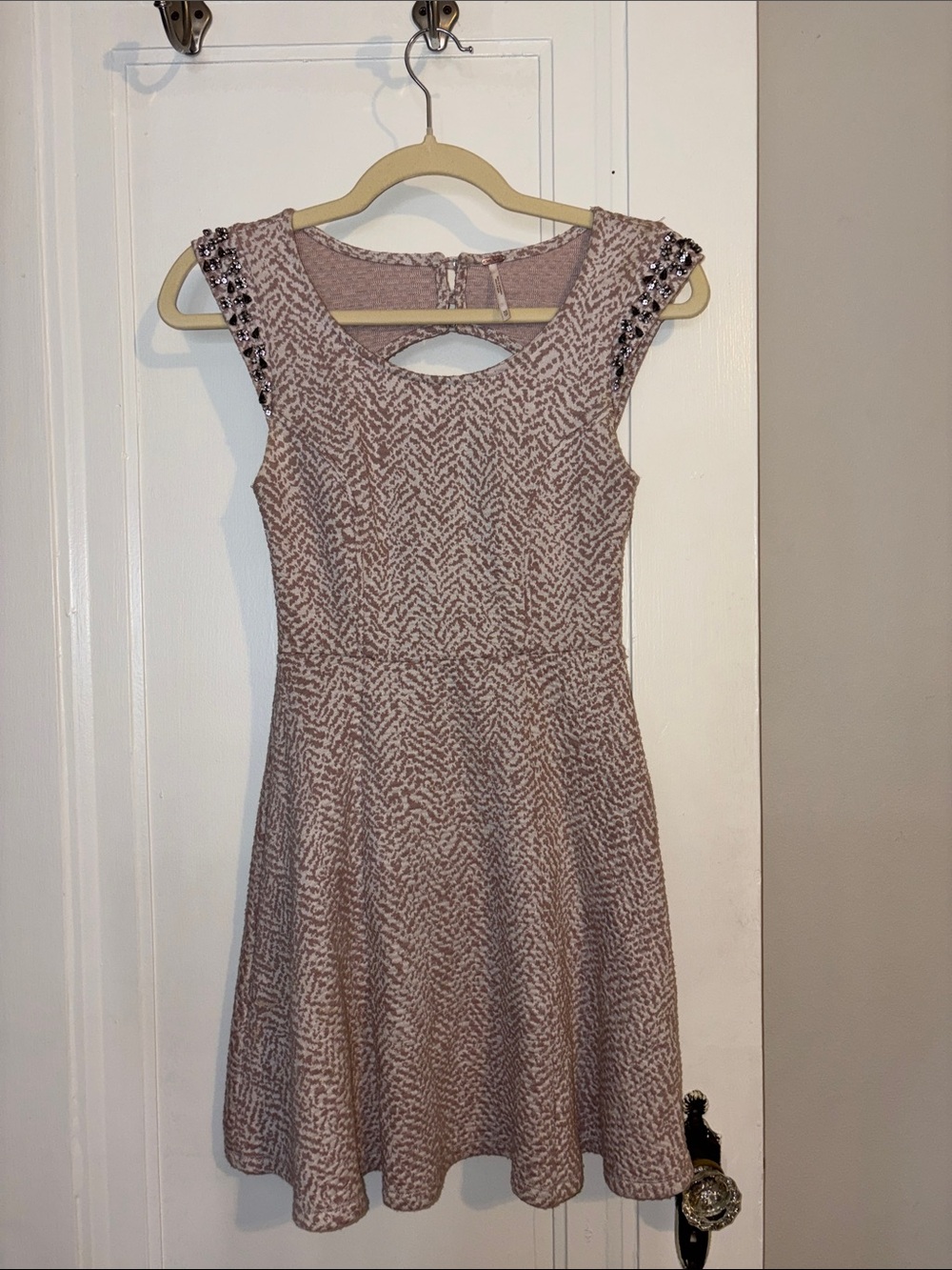 Free People Embellished Cap-Sleeve Fit & Flare Dress in Mauve Pink